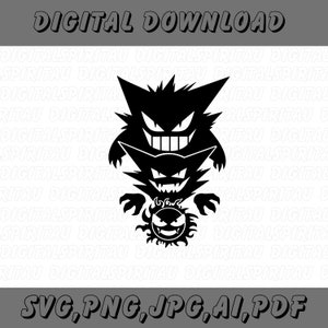 Gastly, Haunter & Gengar SVG, Vinyl Cutting File, SVG files, Png File, Digital File, Cricut, Silhouette Cameo, Vector file, Digital Clipart