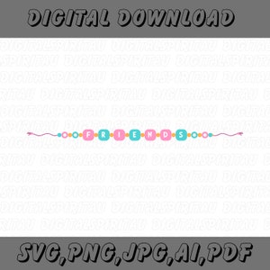 Pulsera de cuentas de amistad SVG, cuentas de alfabeto, letras de garabato, fuente de garabato, alfabeto SVG, cuentas de letras, pulsera de amistad, archivos digitales svg