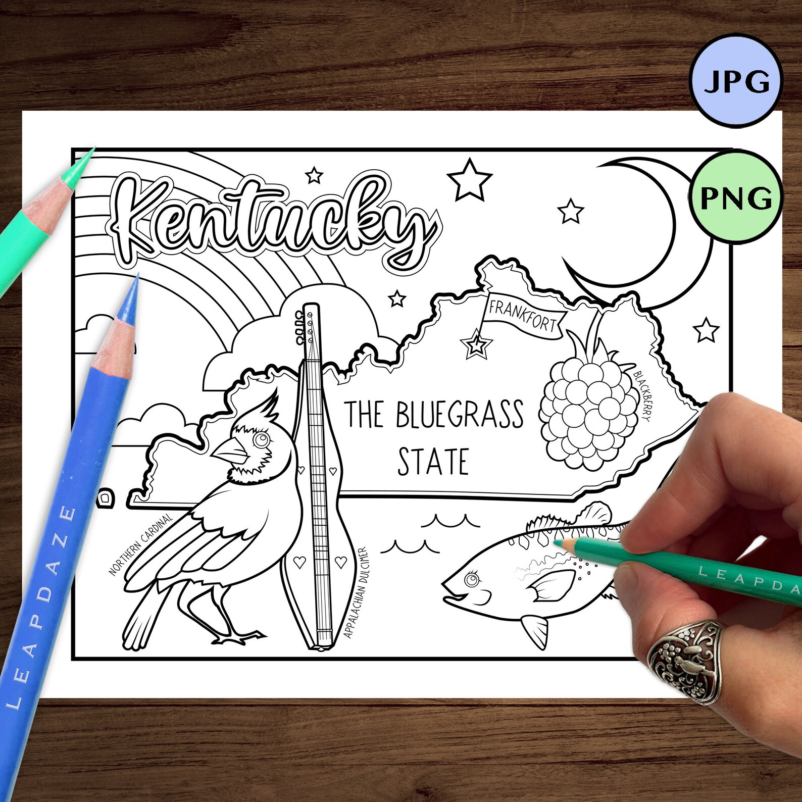 KENTUCKY Coloring Page With State Facts - Printable United States of ...
