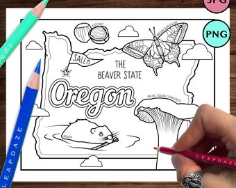 OREGON Coloring Page with state facts - Printable United States of America Outline State Map