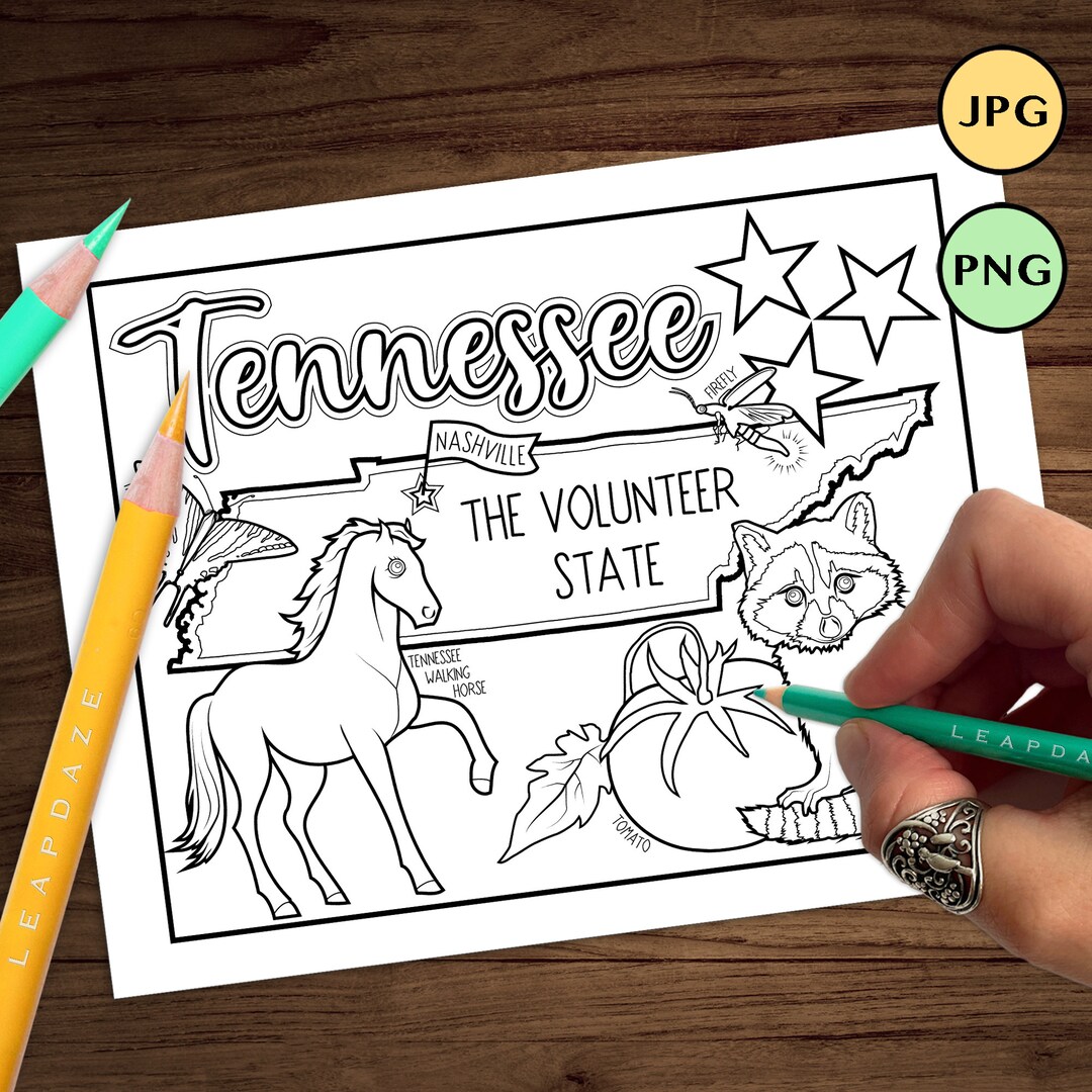 TENNESSEE Coloring Page With State Facts Printable United States of