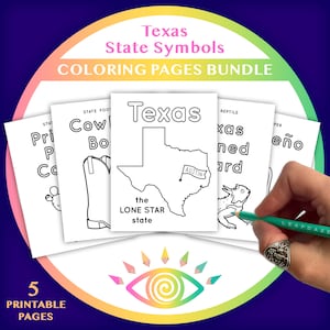 TEXAS State Symbols Coloring Pages Bundle - Instant Download