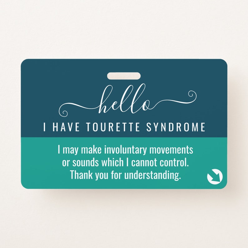 Hello I Have TOURETTE SYNDROME Emergency Contact Info Lanyard Card ...