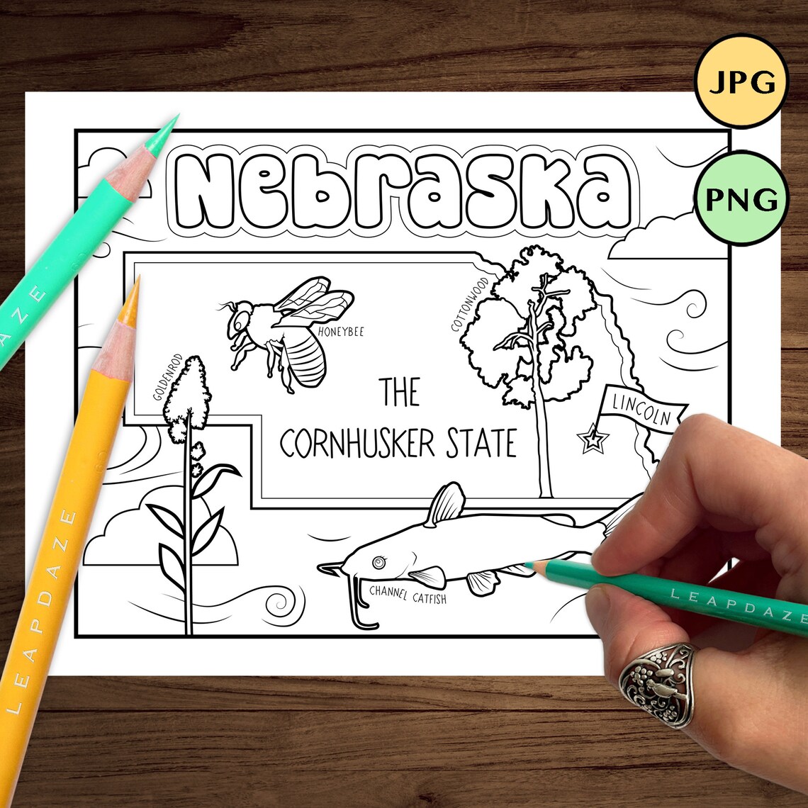 NEBRASKA Coloring Page With State Facts Printable United States of