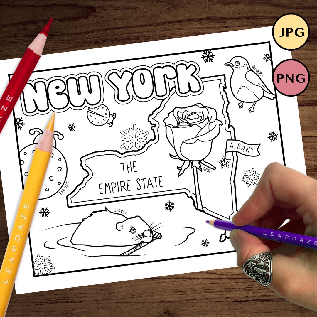 NEW YORK Coloring Page With State Facts Printable United States of