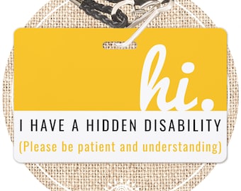 HIDDEN DISABILITY emergency contact informational lanyard card, thank you for patience and understanding, medical id business badge