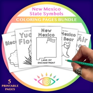 NEW MEXICO State Symbols Coloring Pages Bundle - Instant Download
