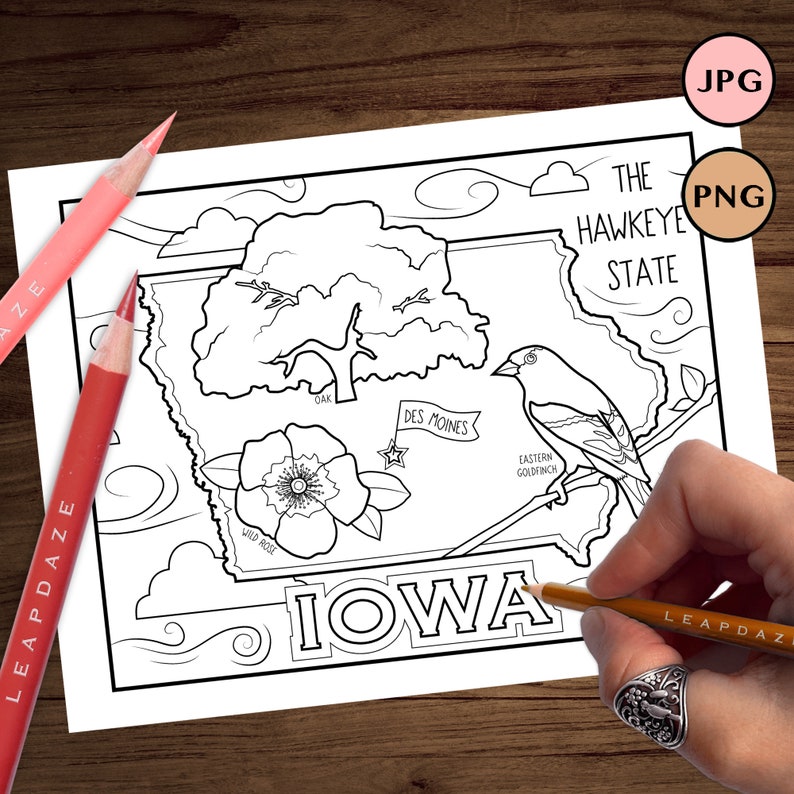 IOWA Coloring Page With State Facts Printable United States of America
