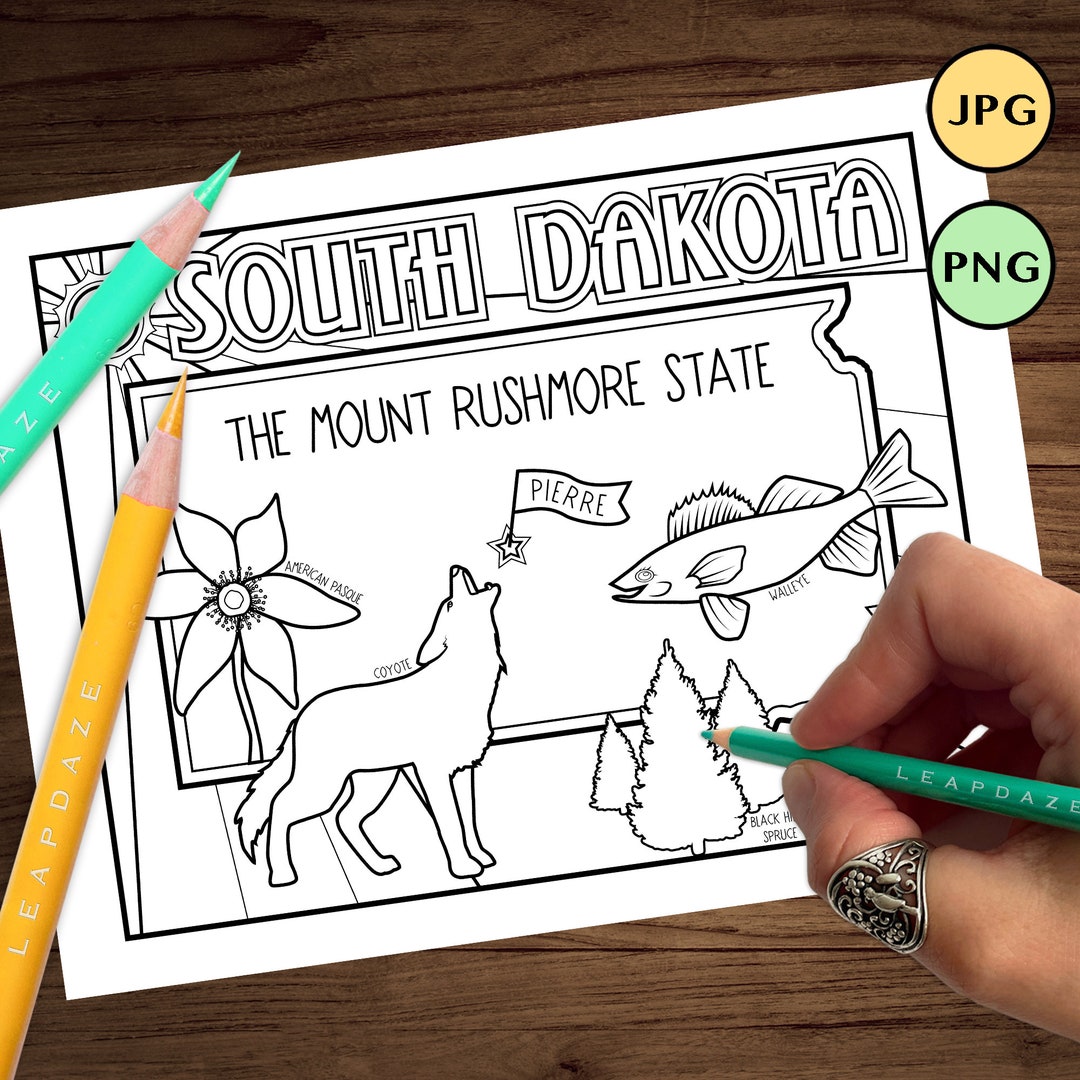SOUTH DAKOTA Coloring Page With State Facts Printable United States