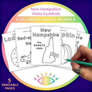 NEW HAMPSHIRE State Symbols Coloring Pages Bundle - Instant Download