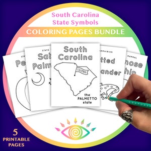 SOUTH CAROLINA State Symbols Coloring Pages Bundle - Instant Download