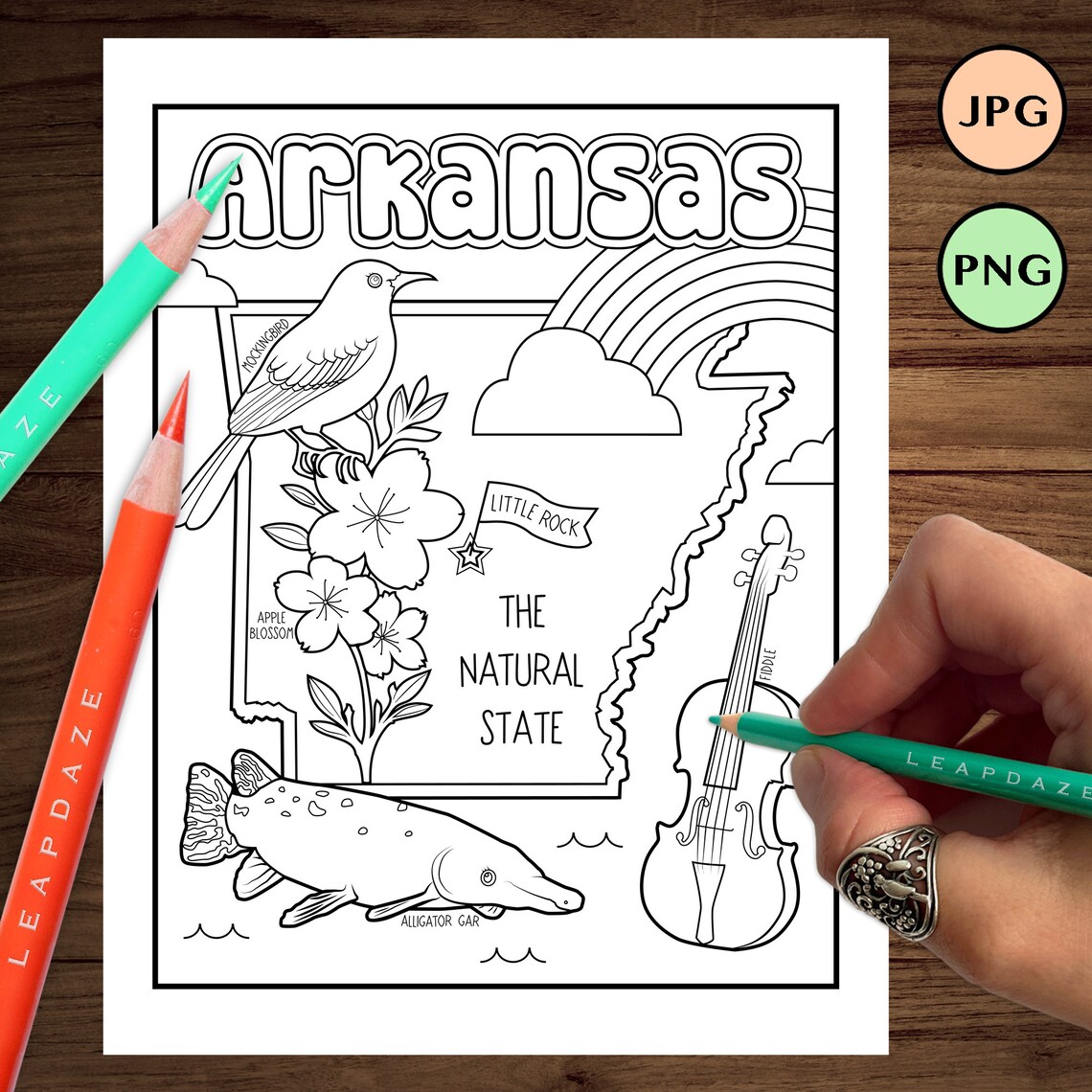 ARKANSAS Coloring Page With State Facts Printable United States of