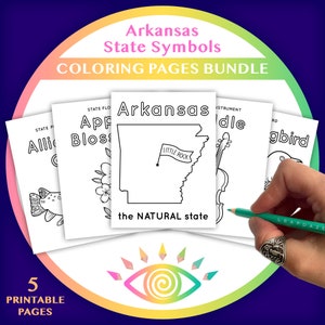 ARKANSAS State Symbols Coloring Pages Bundle - Instant Download