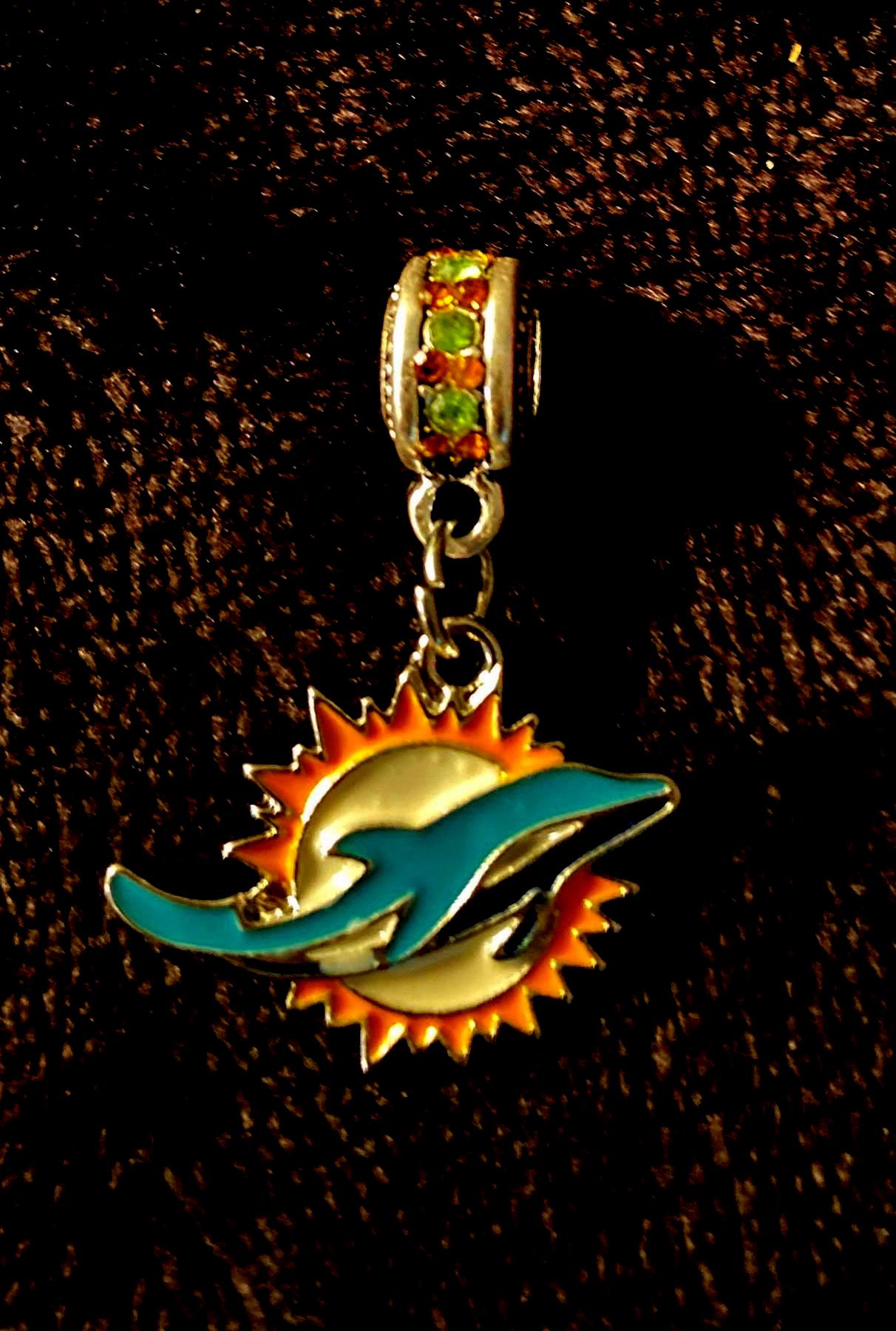 Miami Dolphins NFL Necklaces for sale | eBay Unk Miami Dolphins Style Silver Teal Orange Pendant Chain main image 2