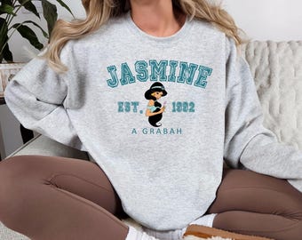 Vintage jasmijntrui – Disney Princess ronde hals, trui Agrabah University-stijl, gezellig retro sprookjesachtig cadeau voor haar