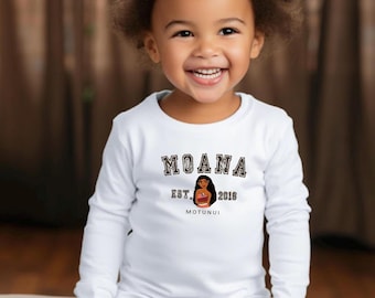T-shirt met lange mouwen voor peuters, Disney Princess Est vintage universiteitsshirt, personage Moana, schattige kinderkleding, cadeau voor peuters, Disney