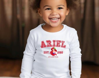 Ariel zeemeermin-T-shirt met lange mouwen voor peuters: vintage universiteitsstijl