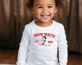 Vintage Disney Princess Est-shirt met lange mouwen voor peuters, sneeuwwitje universiteitsshirt, kinderkleding