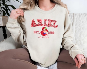 Vintage Ariel-sweater – Disney Princess met ronde hals, trui in Atlantica University-stijl, retro sprookjesachtig gezellig cadeau voor haar