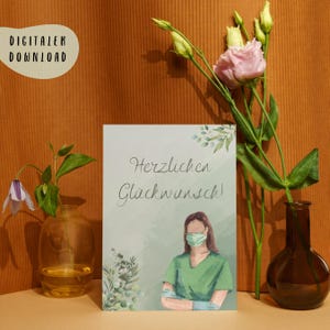 Felicitaciones por su examen - postal como descarga digital: Tarjeta de felicitación como regalo para el personal de enfermería