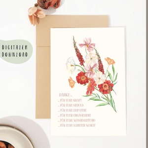 Danke für... - Postkarte als digitaler Download: Motivation oder Danksagung als Geschenk für Pflegekräfte