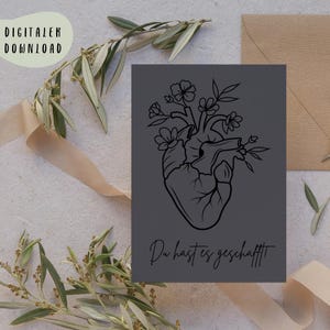Du hast es geschafft! - Postkarte als digitaler Download: Glückwunsch zur bestandenen Prüfung, als Geschenk für deine Liebsten