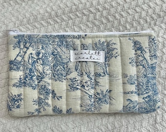 Estuche para lápices Toile De Jouy azul / Estuche para gafas / Organizador de papelería / Material escolar / Material de oficina