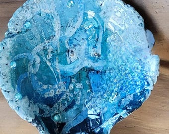 Plato de conchas con decoupage: plato costero para anillos, plato para joyas con conchas marinas, recuerdo de boda en la playa, regalo náutico, decoración oceánica, decoración costera
