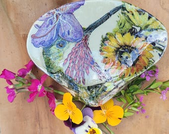 Plato de conchas con decoupage: plato costero para anillos, plato para joyas con conchas marinas, recuerdo de boda en la playa, regalo náutico, decoración oceánica, decoración costera