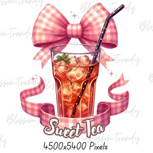 May include: A glass of iced tea with a pink and white gingham bow and a straw. The text "Sweet Tea" is written below the glass. The image is 4500 by 5400 pixels.