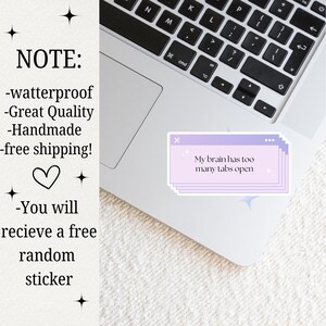 Too Many Tabs Open Sticker, Funny Mental Health Decal, Neurodivergent Anxiety Humor, Cute Purple Computer Pop Up, Laptop Water Bottle Vinyl image 6
