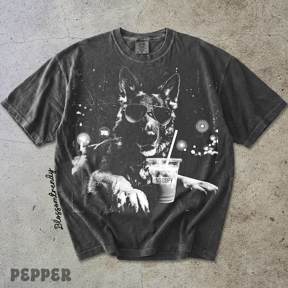 German Shepherd PNG, Cool Dog Shirt Design, Trendy Retro Puppy Graphic, Black White Streetwear Sublimation, DTF Transfer PNG Download