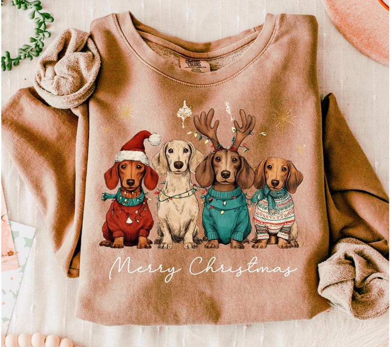 Cute Christmas Dogs PNG, Dachshund Holiday Sweater Clipart, Merry ...