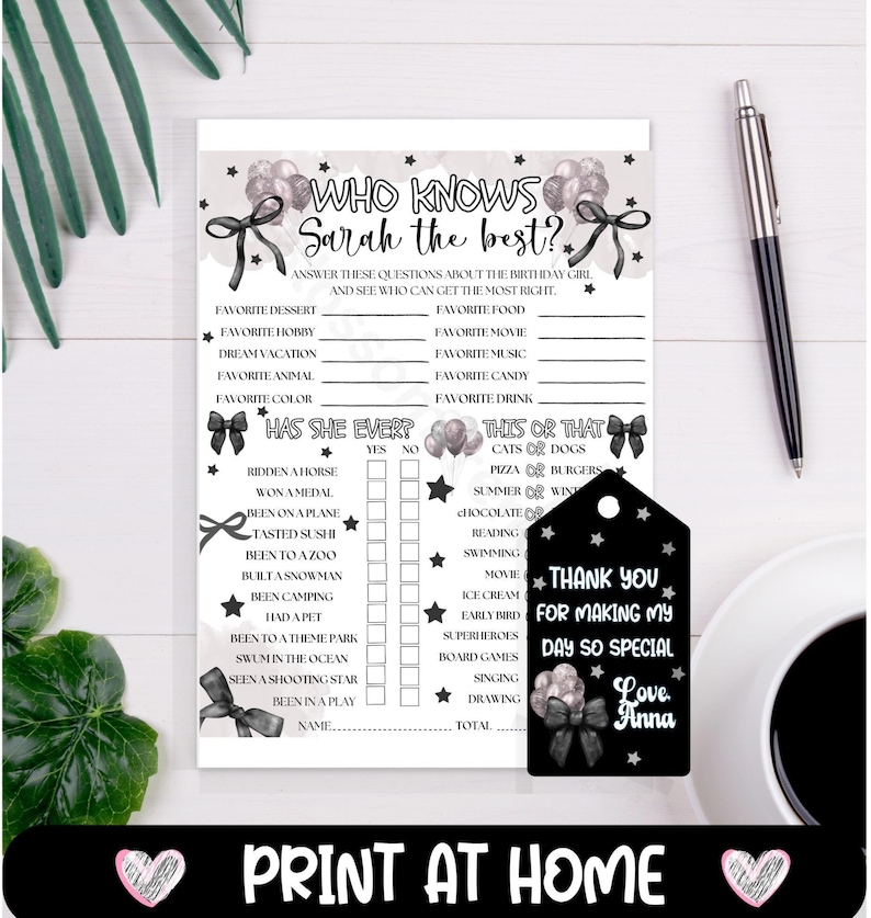 Who Knows the Birthday Girl Best, Birthday Party Games, Editable ...