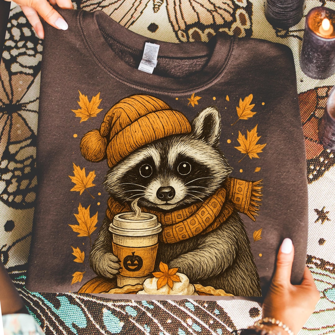 Cozy Fall Raccoon PNG, Pumpkin Pie Latte Clipart, Cute Autumn Woodland ...