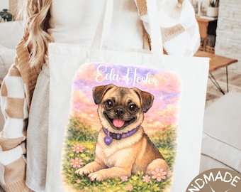 Personalized Dog Tote Bag – Custom Pet Portrait Tote, Dog Mom Gift, Pet Lover Accessory, Eco Friendly Canvas Bag, Customizable Dog Tote