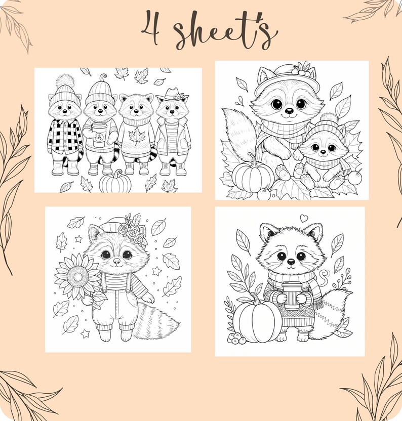 Raccoon Fall Coloring Pages PNG | Autumn Woodland Animals Kids ...
