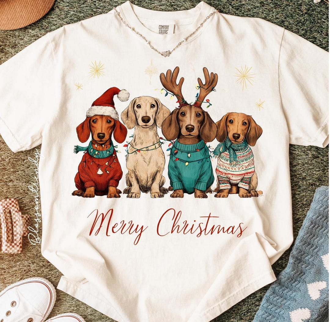 Cute Christmas Dogs PNG, Dachshund Holiday Sweater Clipart, Merry ...