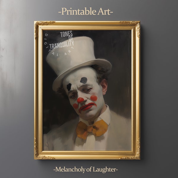 Digital Art Oil Painting Sad Clown, Person, Digital Download, Printable Art, Instant Access
