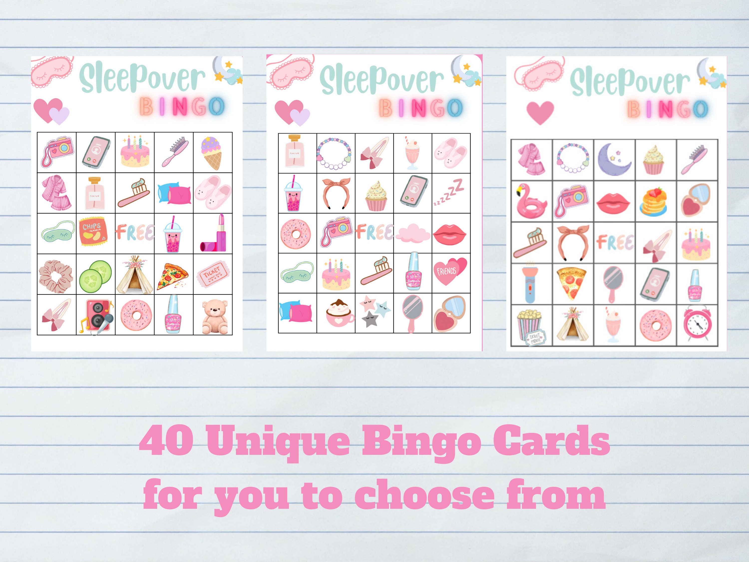 Sleepover Party Bingo Game, Slumber Party Bingo Game, Slumber Party ...