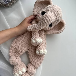 Elephant Lovey CROCHET English PATTERN. Amigurumi tutorial. Plush Snuggler toy. Flat unstuffed baby comforter. Zoo animal with knotted legs.