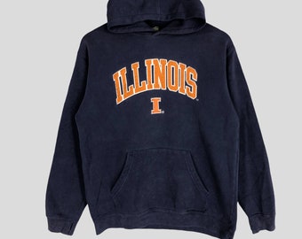 Vintage 90's University Illinois Blue Hoodie Sweatshirt Medium Illinois Spell Out Logo Sweater University Illinois Pullover Size M