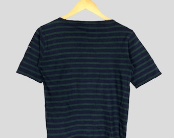 Vintage Saint James Depuis 1889 Striped Design Green Blueblack T Shirt Saint James Fabric EN France Tee Saint James Brand Casual Size S