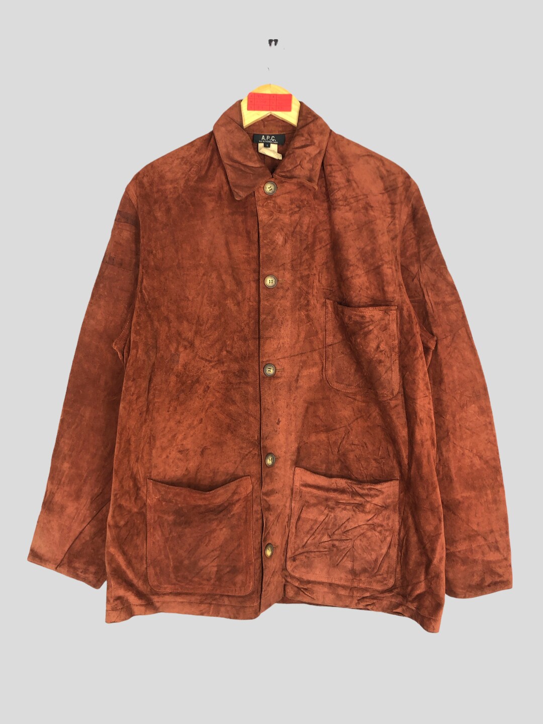 Vintage APC Button Suede Leather Jacket Apc Designer Orange Jacket APC ...