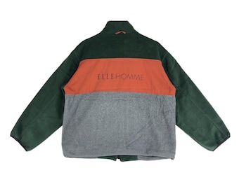 Vintage Elle Homme Paris Giacca in pile con cerniera Grande anni '90 Elle Colorblock Giacca più calda Elle Maglione Elle Paris Fleece Jumper Taglia L