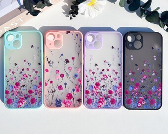 Lavender Floral Frosted Phone Case iPhone 15 14 13 12 11 Pro Max case 12 Mini XR case iPhone XS Max 7 8 14 15 Plus iPhone SE Case gift