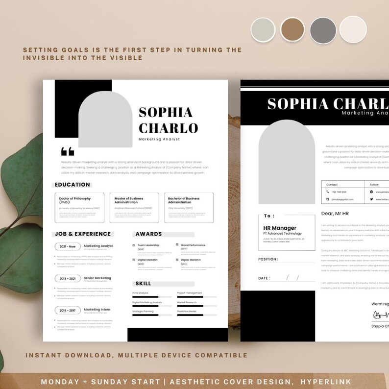 Resume Template - Editable Canva CV Template, Professional Resume ...