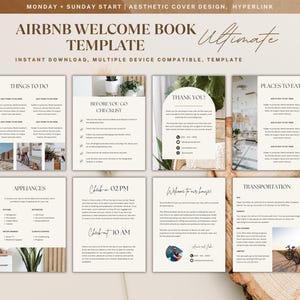 Airbnb Welcome Book Template - Editable Guest Info Guide, House Manual PDF, Canva Template for Hosts, Vacation Rental Welcome Binder