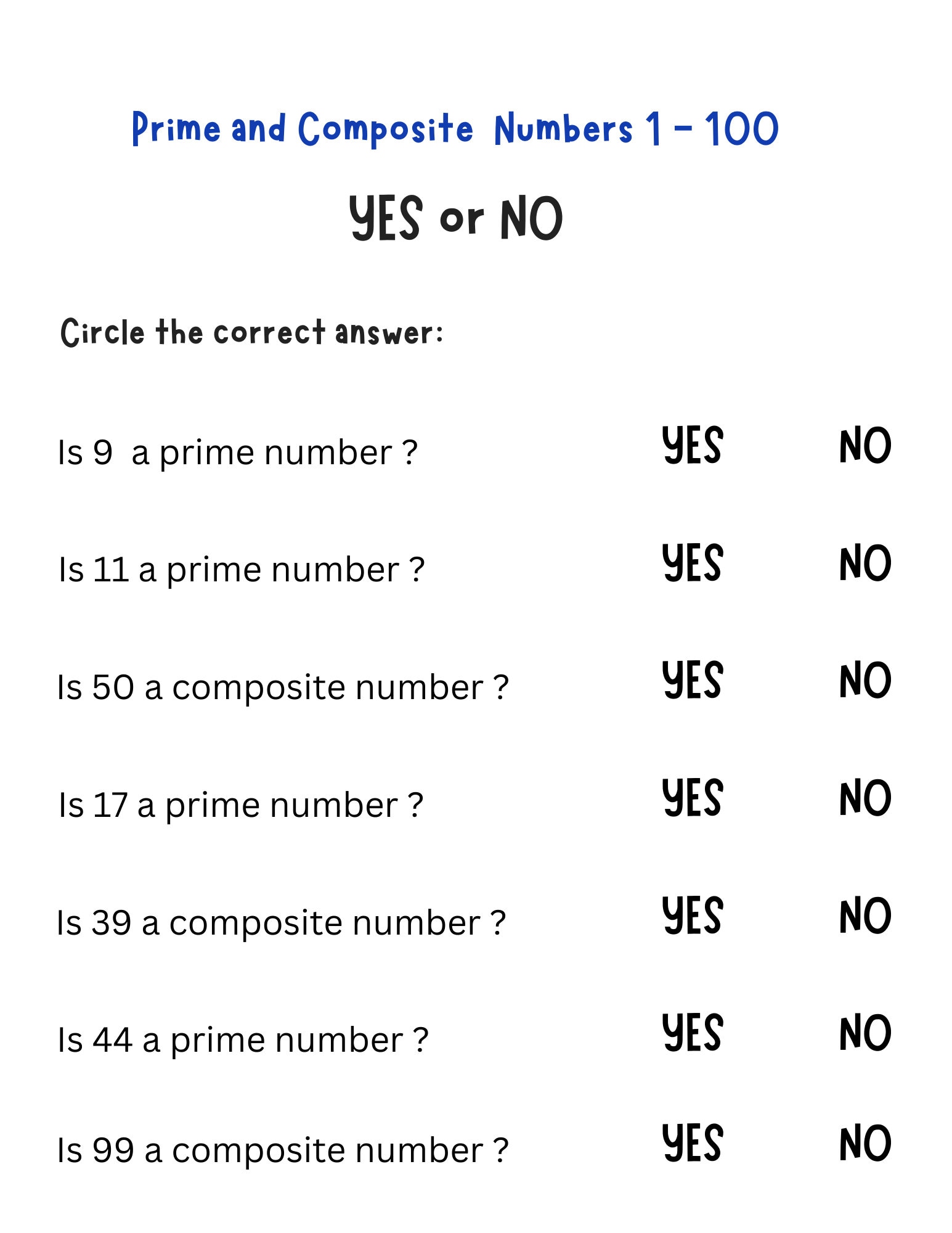 Prime and Composite Numbers Worksheets, Printable Activity for 8 Years ...