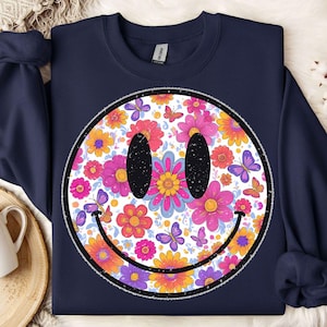 Smile Retro Happy Flowers PNG, smiley face PNG, Vintage Boho PNG, Daisy smile png, floral smile face, Distressed Smile, popular png 2